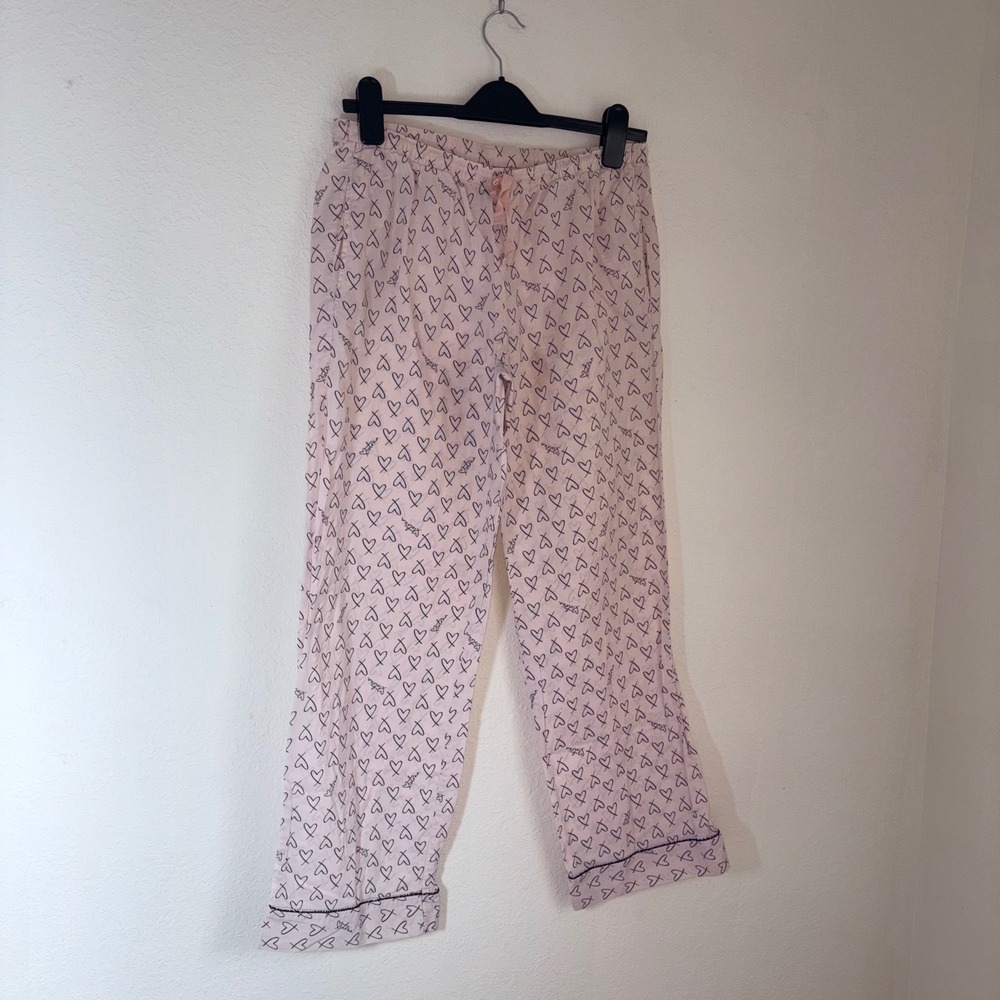 Victoria's Secret Pajama Pants Small Short Pink Good Heart Print Cotton Lounge